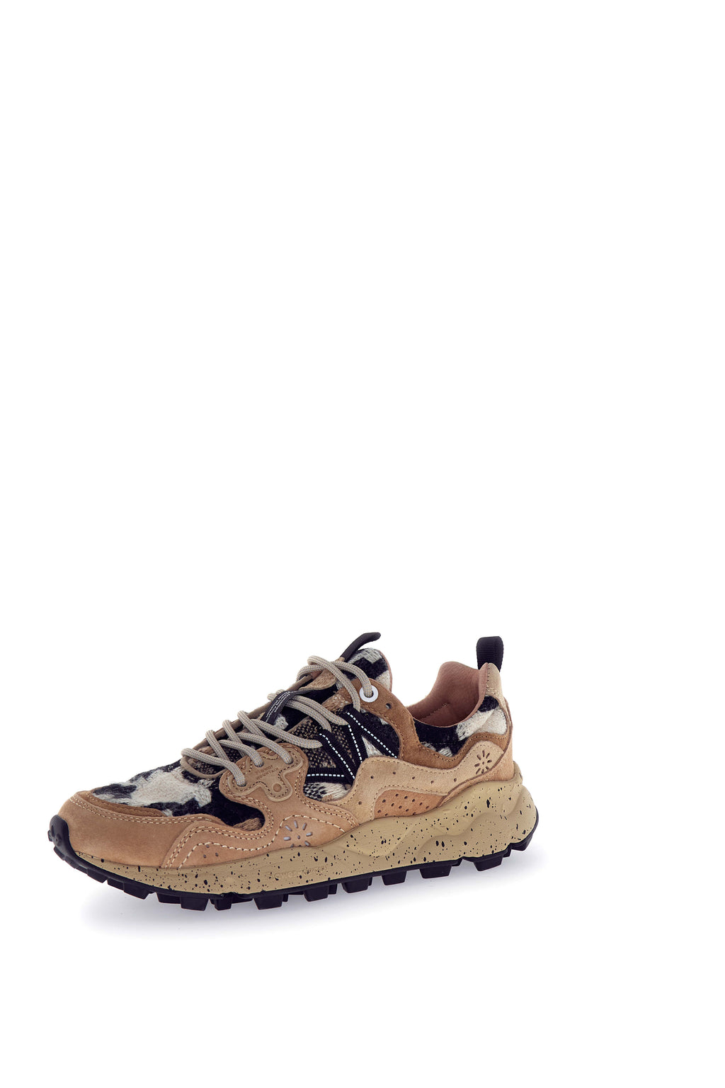 Flower Mountain Yamano 3 woman suede/woolen knitting braids cheques mud-light br